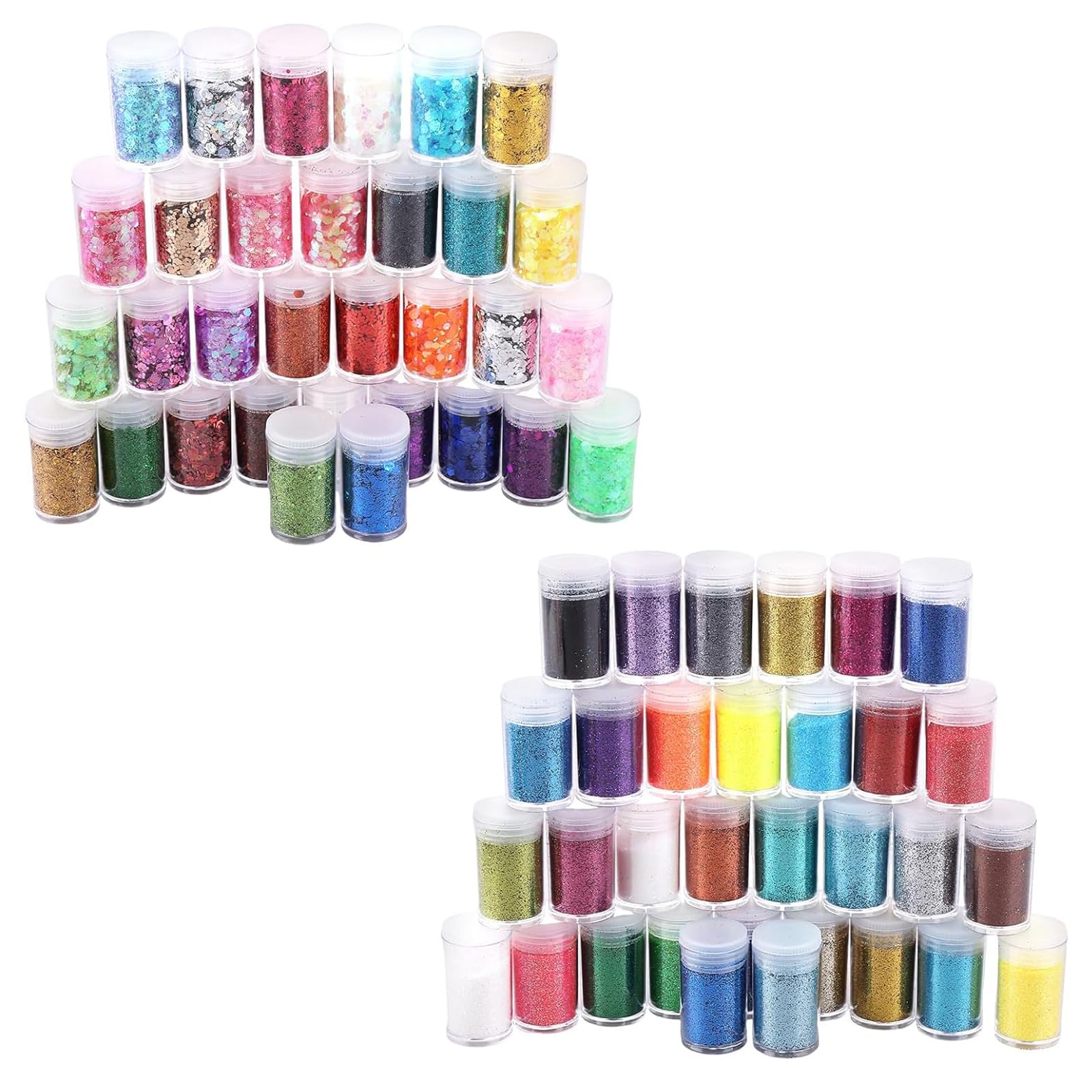 ASelected 64PCS Fine and Chunky Glitter Set, 32 Colors Holographic Craft Glitter, Cosmetic Sequins for Body, Face, Eyes, Nail, Hair, Makeup, Epoxy Resin