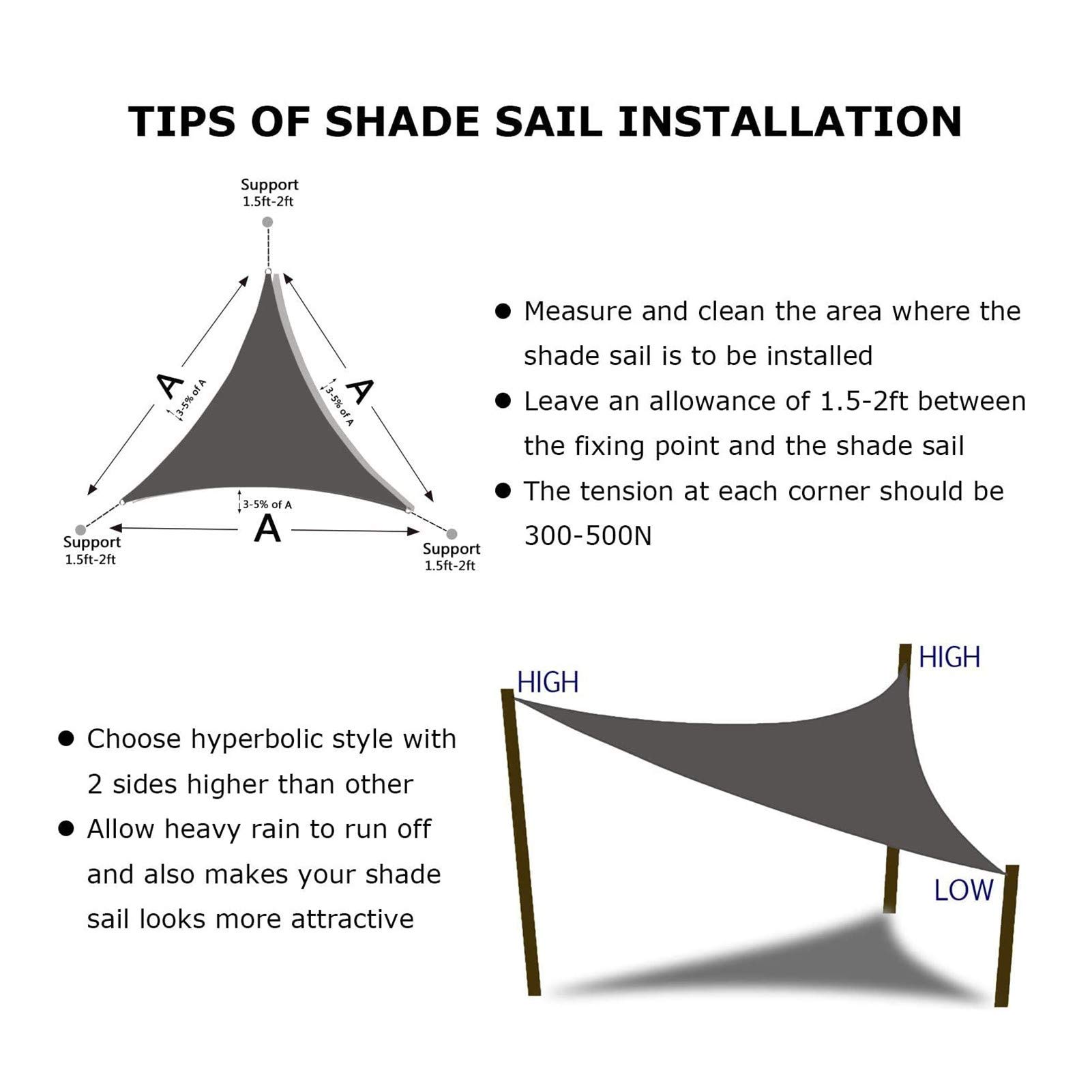 Tenda parasole impermeabile per esterni, triangolare, blocco UV al 98%, per giardino, patio, feste, estate, 4,5 x 4,5 x 4,5 m, beige