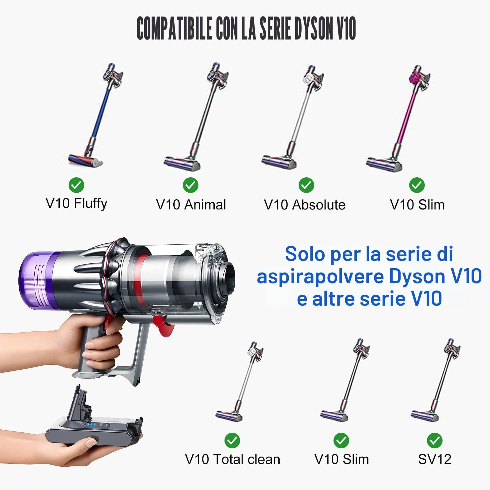 6000mAh Batteria per Dyson V10,SV12 Batteria di Ricambio per Dyson V10 Animal/Absolute/Motorhead Fluffy Aspirapolvere