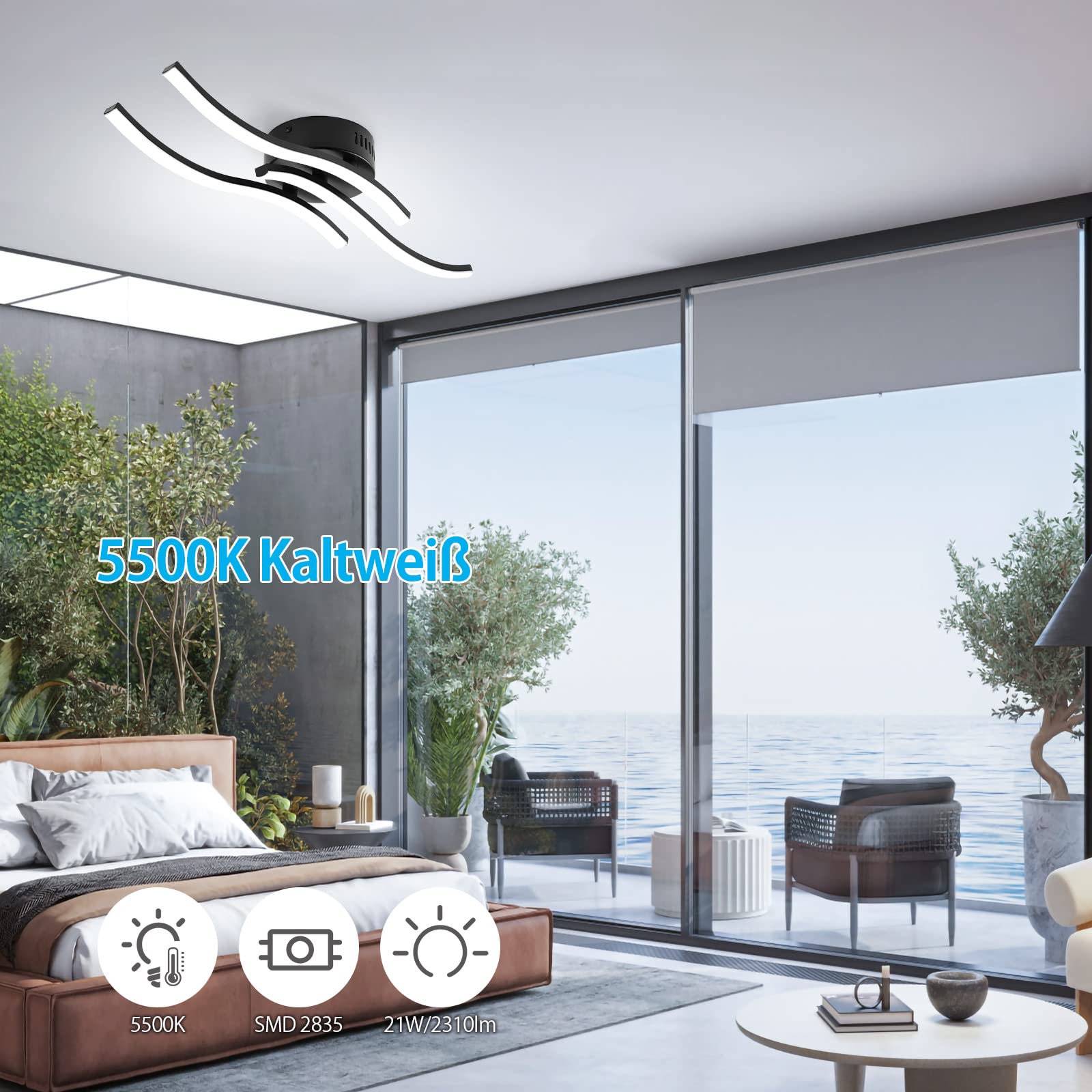 Plafoniera A LED Moderna 18W Con 3 Luci Curve - Bianco Freddo/caldo Regolabile - Per Soffitto Soggiorno O Camera - Foto 11