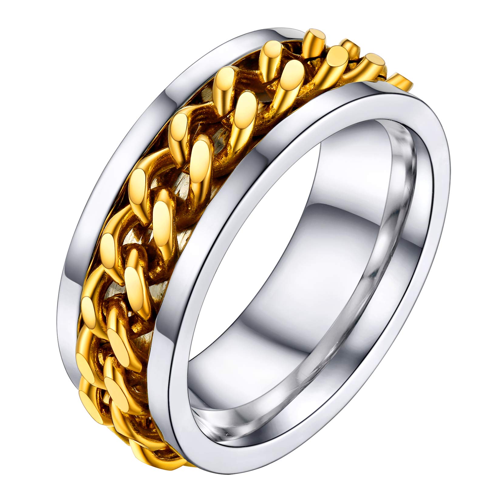 U7 Anillo Simple de Compromiso para Hombres Acero Inoxidable 316L Cadenas de Eslabones Redondos Anillo Hip Hop de Moda de Parejas
