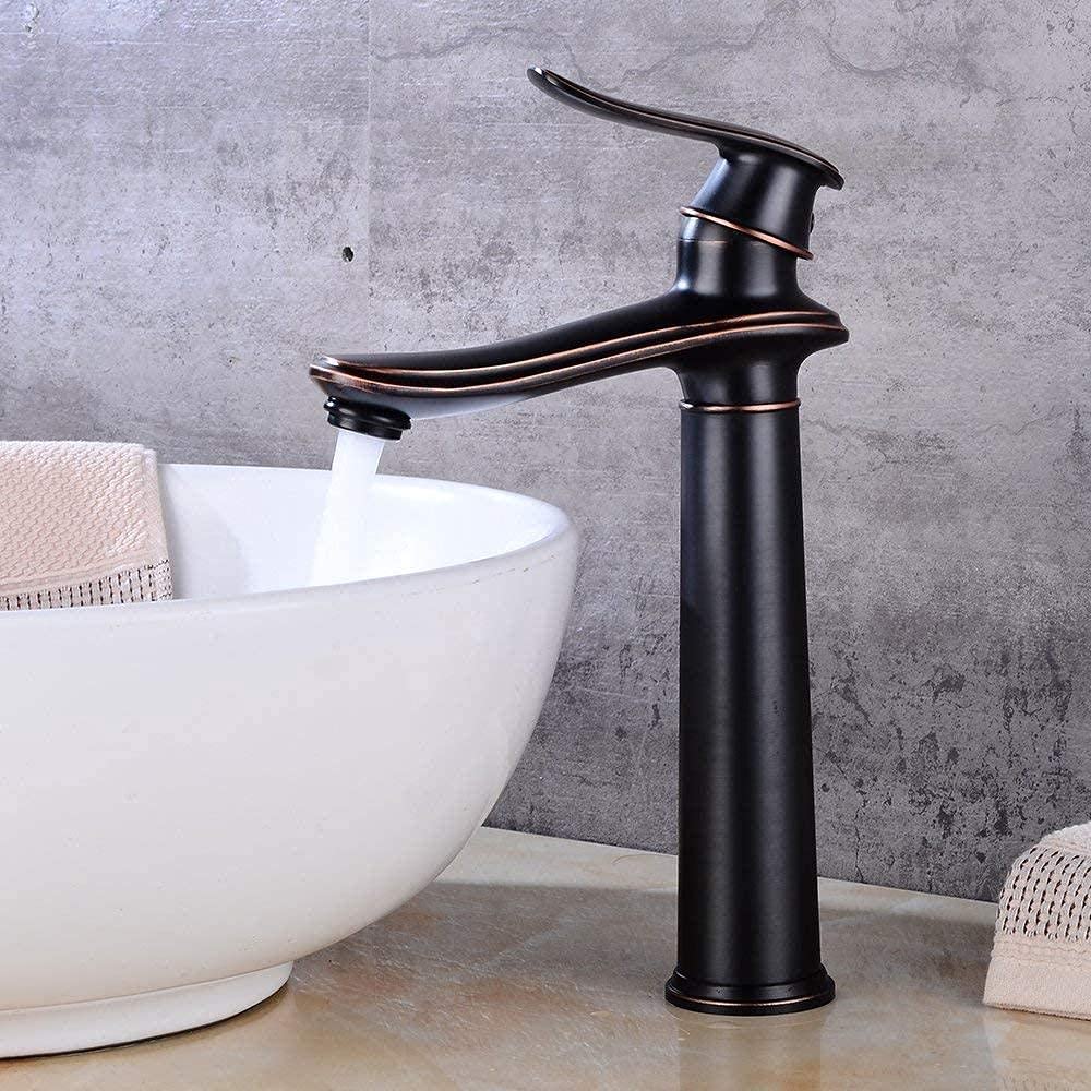 Rubinetti Miscelatore Lavello, Miscelatore Monocomando Rame, Rubinetto Lavello Cucina Oro H20.1Cm, Rubinetto Miscelatore Lavabo, Rubinetti Acqua Calda E Fredda, per Cucina E Bagno/Nero/H30Cm