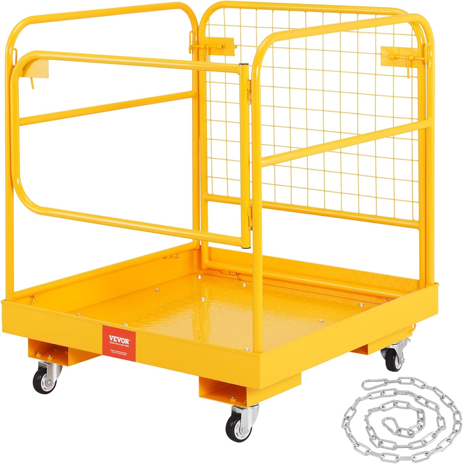VEVOR Forklift Man Basket, 36 x 36 Inches Forklift Safety Cage Work Platform 1200 lbs Load Capacity, Collapsible Lift Basket with 4 Wheels Device Chain for Aerial Work Lifting Loader
