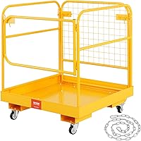 VEVOR 36x36 Inch Forklift Man Basket Safety Cage - 1200 lbs Capacity Collapsible Work Platform with Wheels & Chains for Safe Aerial Lifting