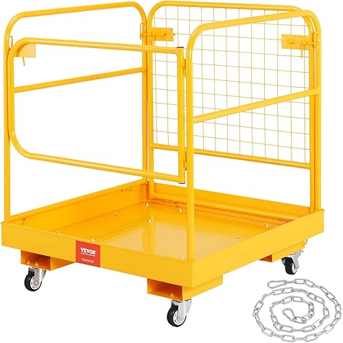 VEVOR Forklift Safety Cage, 36 x 36 Inches Foldable Forklift Work Platform of 1200 lbs Load Capacity with Lockable Swivel Wheels, Drain Hole & Device Chain, Holds 1 to 2 Adults, Ideal for Aerial Work