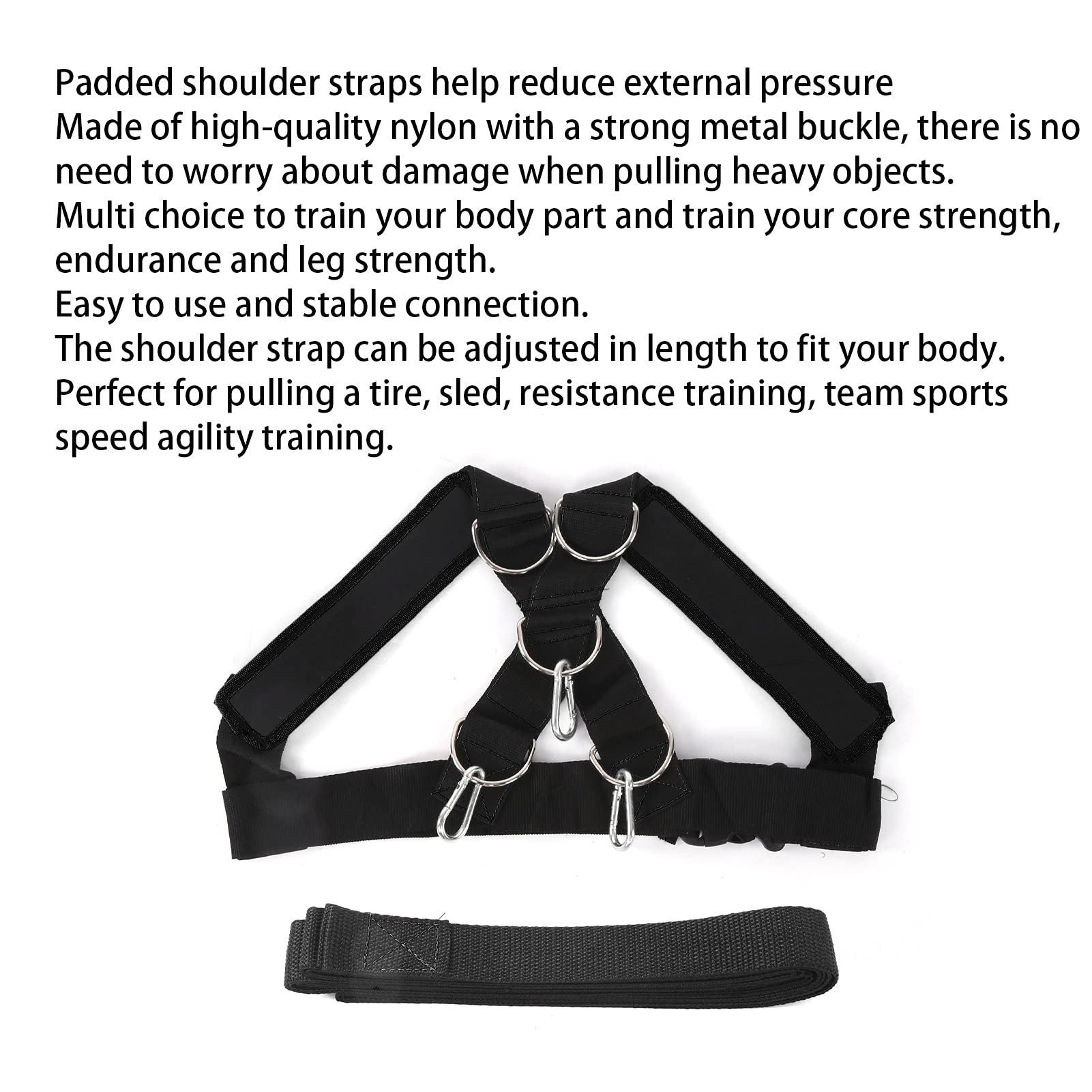 Weight Bearing Shoulder Strap, Nylon Resistances Strength Training Shoulder Bands Pulling Sled Harness Vest Bands with Pulling Strap for Football Workout (Black)