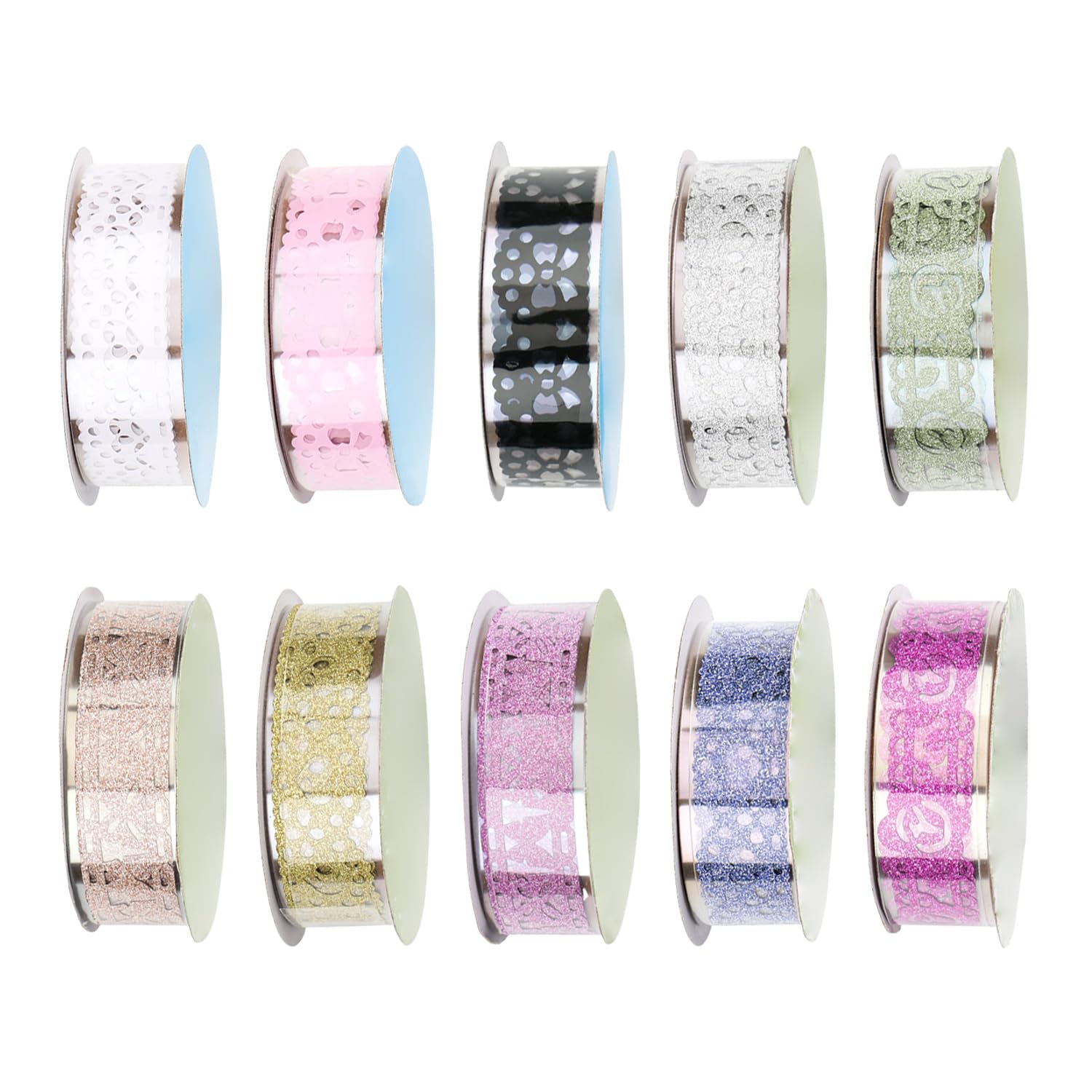 WUFGWBD 10 Rolls Of Lace Tape, Hollow Glitter Tape, Scrap Tape, Lace Decorative Tape, Craft Making Tape, Gold
