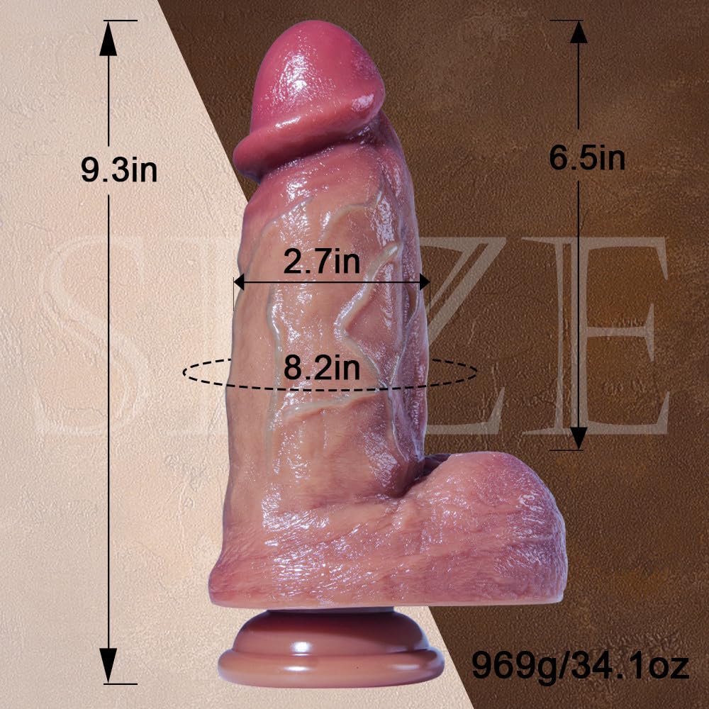 Gode ​​réaliste en silicone de 9,5", pénis épais de 2,7" de diamètre avec grande ventouse pour mains libres et grand sexe anal, gros gode XL avec jouet à boule large pour hommes et femmes