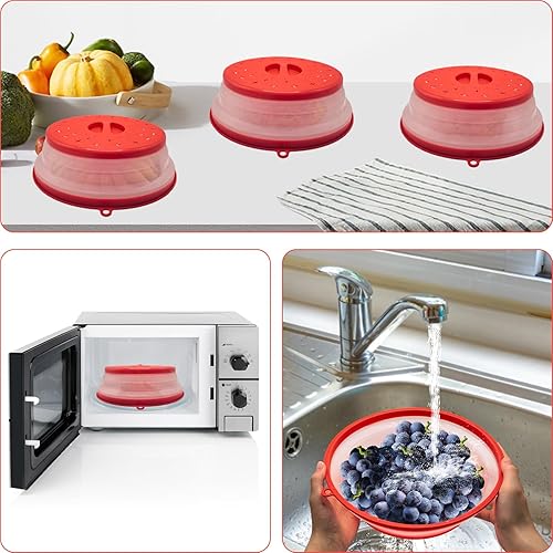 Miniatura 5 de Cubierta de salpicaduras de microondas para alimentos, cubierta plegable de silicona para tapa de salpicaduras, 2 tapas protectoras de calefacción