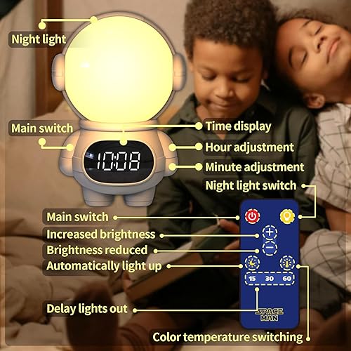 Miniatura 6 de BANDIANCY Luz nocturna LED enchufable, luz nocturna con sensor de atardecer a amanecer, luz nocturna de astronauta moderna, regulable, temporizador,