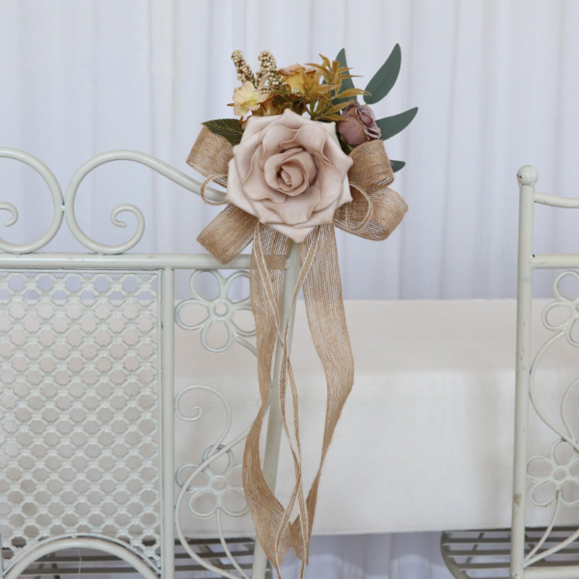 Zbello Nude Set Of 6 Wedding Chair Decorations, Wedding Aisle Decorations With Artificial Flowers, Berry And Ribbons For Ceremony Party Chair Decor (Nude)