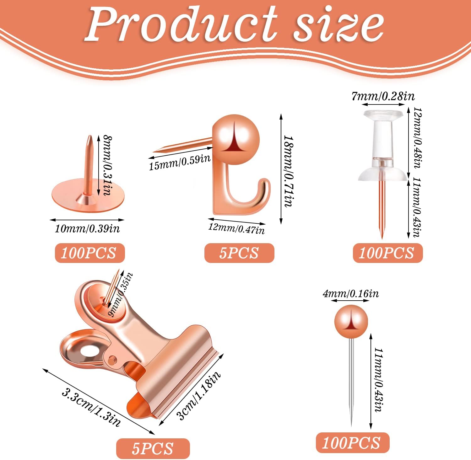 BESARME 310 Pcs Rose Gold Push Pins Set, 5 Styles for Cork Board, Office, Home image 2