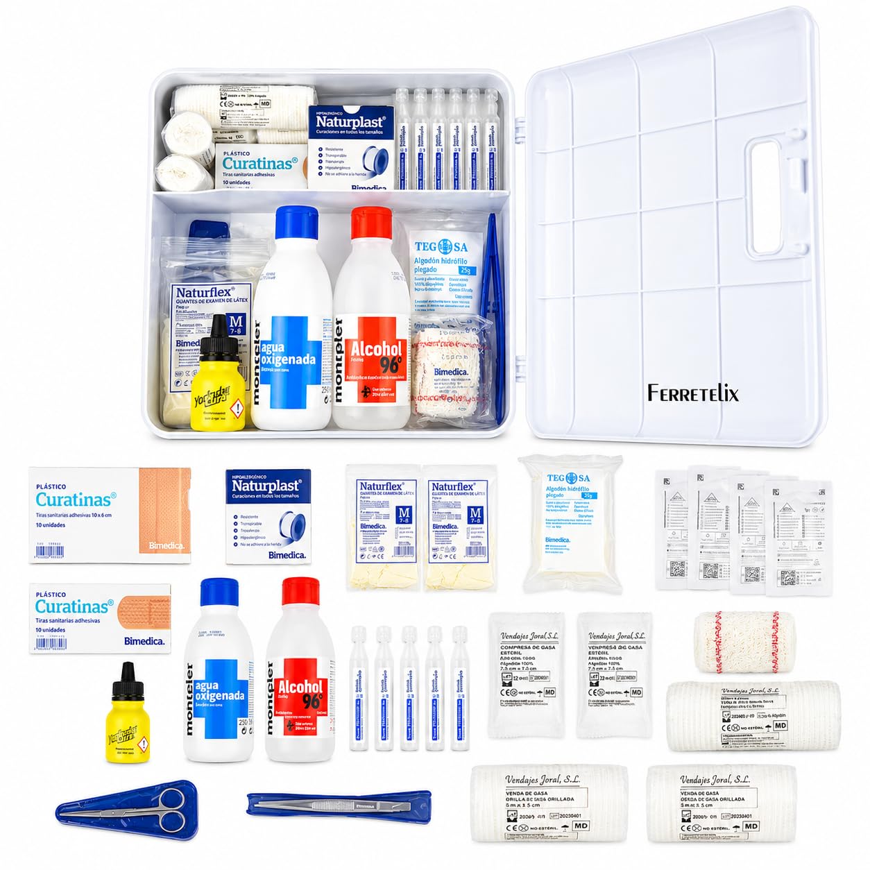 Ferretelix® Armoire à pharmacie murale avec dotation 280 mm x 250 mm x 100 mm équipée de plusieurs articles pour effectuer les premiers soins en cas d'urgence, trousse de premiers secours