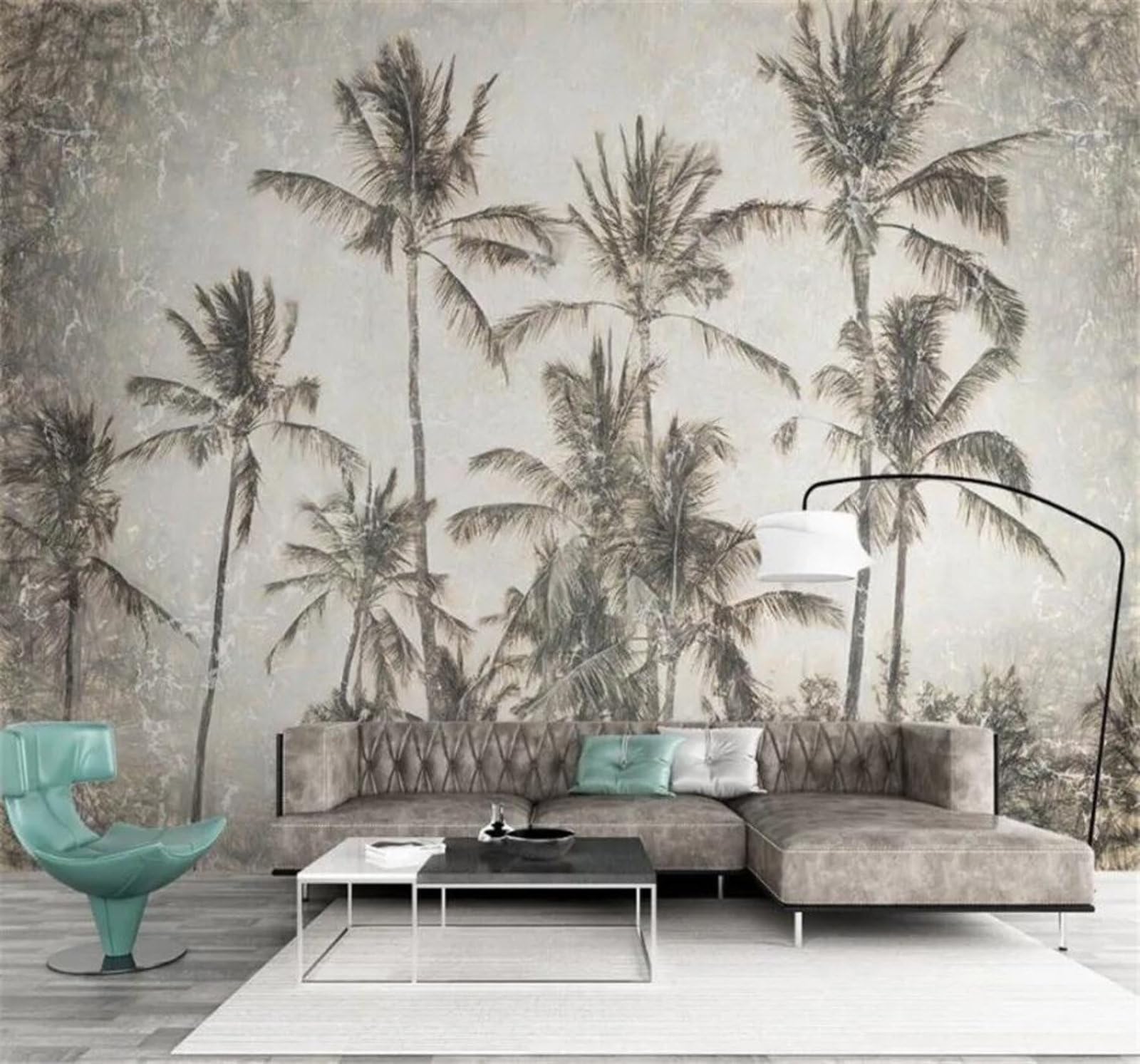 Tzxztt 430Cm×300Cm(B×H) Tropical Fresh Plants Coconut Trees Hand Drawn Modern 3D Wallpaper Premium Textured Silk Neutral Tones Material Ideal For Living Room Bedroom-430Cm×300Cm