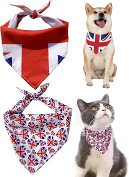 2Pcs Union Jack Dog Bandanas for Small Medium Dogs Adjustable