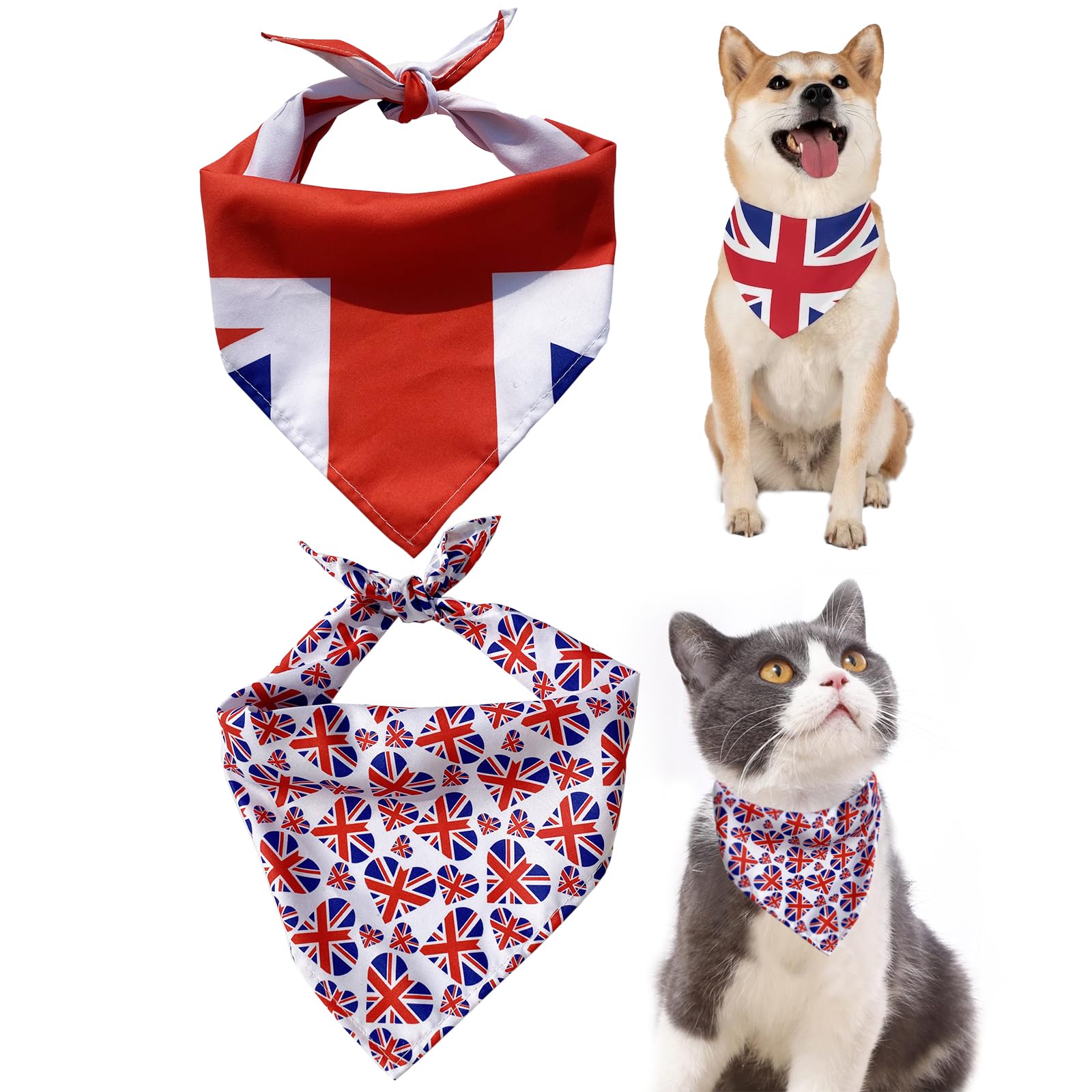 : GaoBangM 2Pcs Union Jack Dog Bandanas for Small Medium Dogs Adjustable