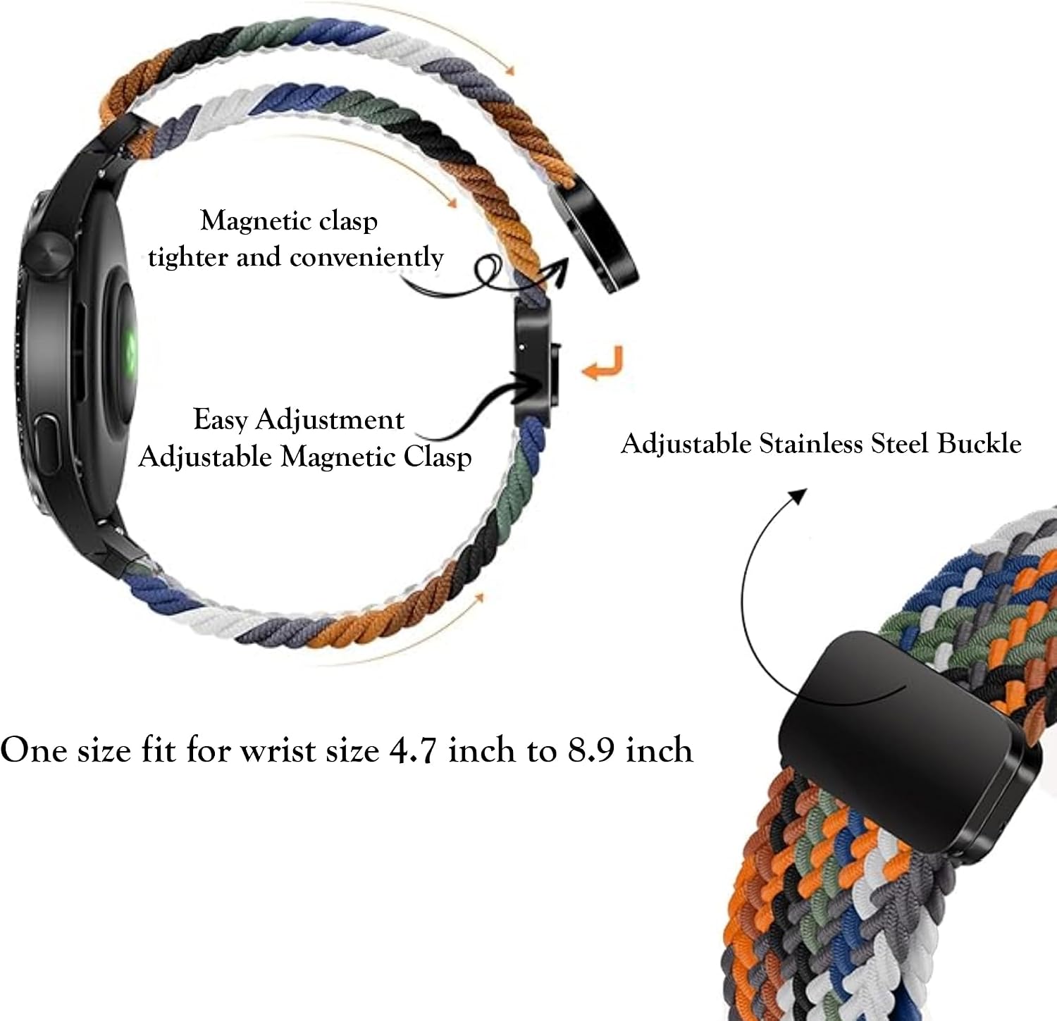 Quick Release Watch Band Compatible With Peanuts x Timex Marlin Automatic Pickleball (40 MM) Woven Braided Band, Adjustable Clasp Replacement Strap image 4