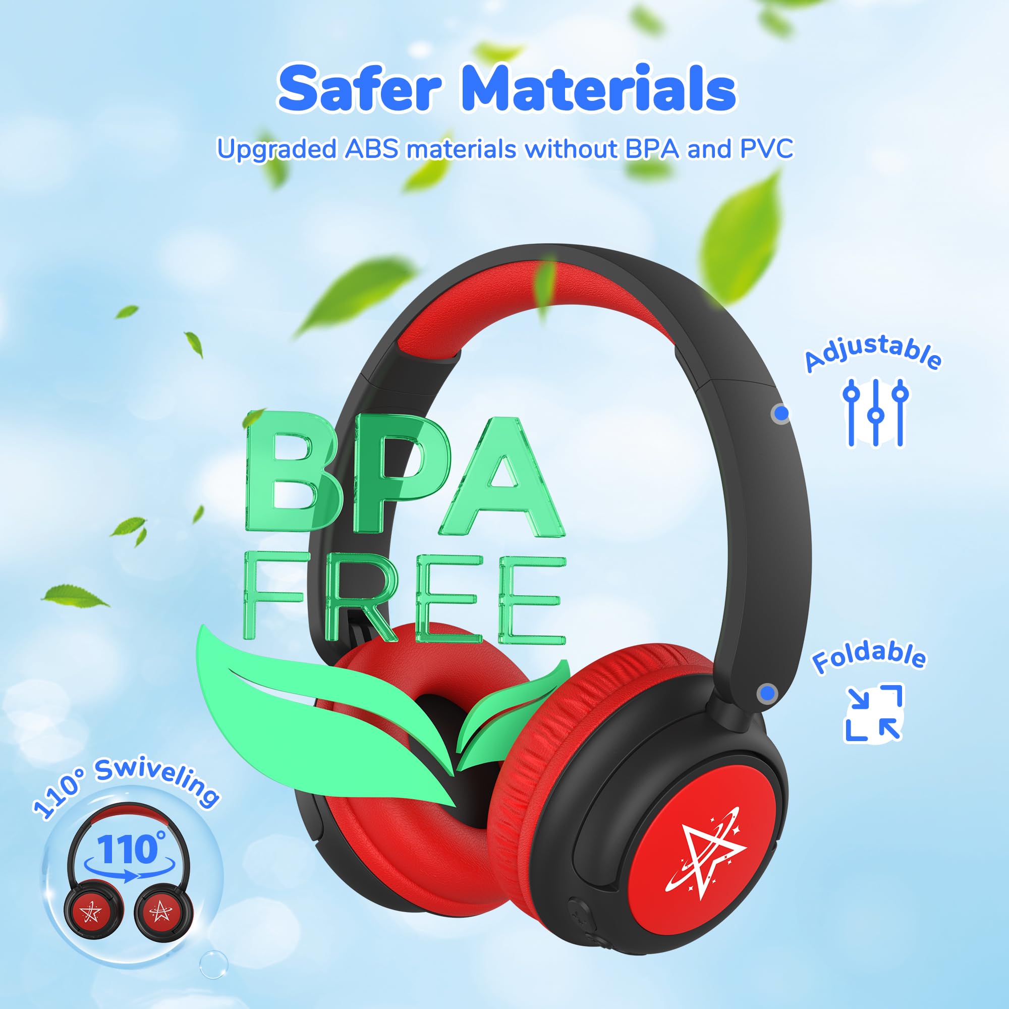 iClever Auriculares Bluetooth para niños, batería de 60 horas, 74/85 dBA, limitación de volumen, sonido estéreo, tipo C, Bluetooth 5.4, auriculares inalámbricos para niños con micrófono para