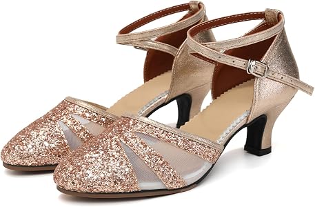 Zapatos De Baile Latino HIPPOSEUS Para Mujer, Tacón Bajo 3 Cm, Rhinestones, Punta Abierta, Suela De Ante, Para Salsa Y Bachata