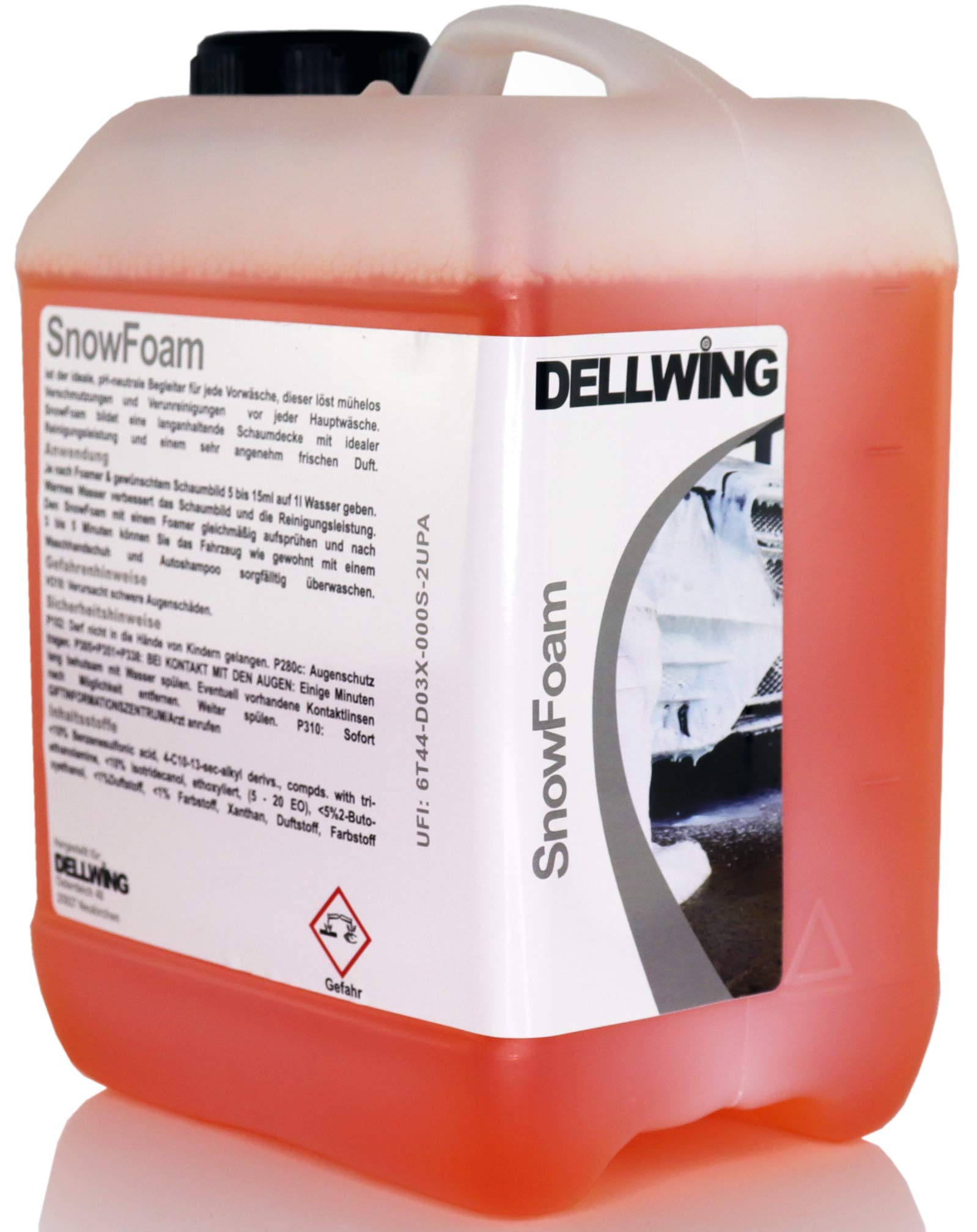 DELLWING Snow Foam Shampoo Energy 5 L - Ideal für die sanfte Vorwäsche - Bildet eine dicke und langanhaltende Schaumdecke mit einem schönen Duft | Auto Vorwäsche Shampoo pH neutral, Schaumreiniger für Autowäsche und Autopflege außen, Made in Germany