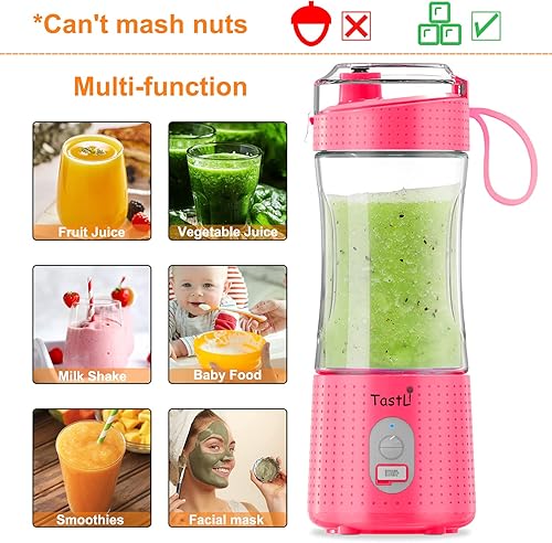 Miniatura 6 de Licuadora personal, licuadora portátil para batidos y licuados, recargable USB-C, inalámbrica (rosa)
