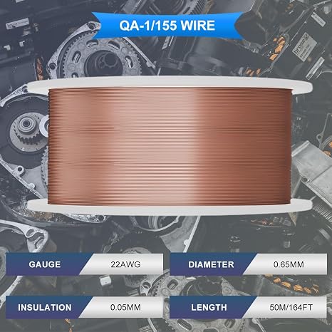 22AWG Magnet Wire, 0.025 Diameter Enameled Copper Wire 0.33lb 164ft 0.0019 Insulated 155C High Temperature Resistant Winding Wire for Electrical Motors, Transformers with 10mm High Temp Tape