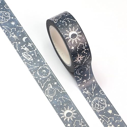 KKONION Juego de 10 unidades de papel de aluminio plateado estrellado luna estrellas washi cinta adhesiva de oficina para álbumes de recortes
