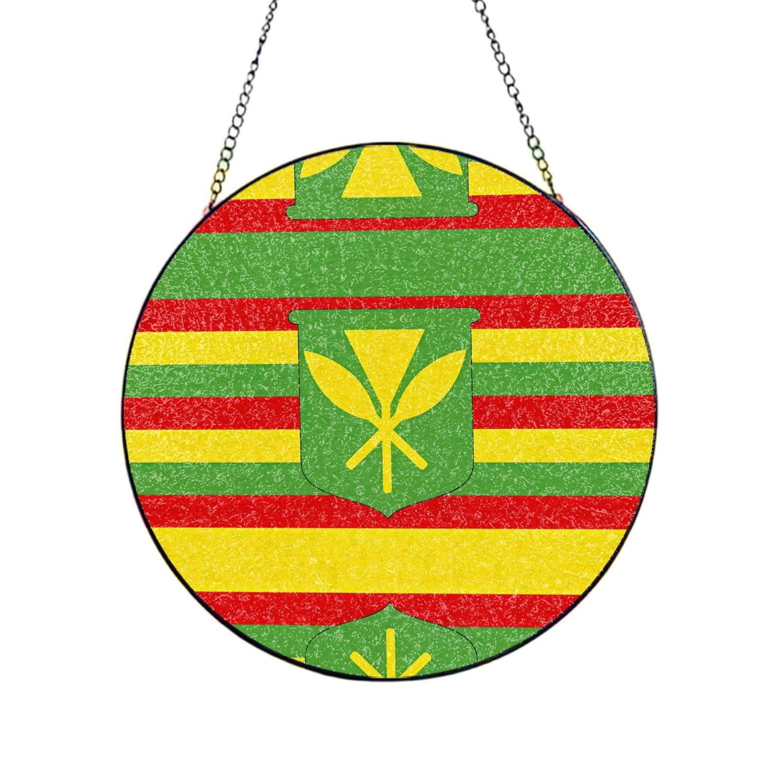 Phayah Native Hawaiian Flag Print Glass Window Hanging Sun Catchers Suncatcher Decor For Birthday For Home Garden Porch 12in（30cm）