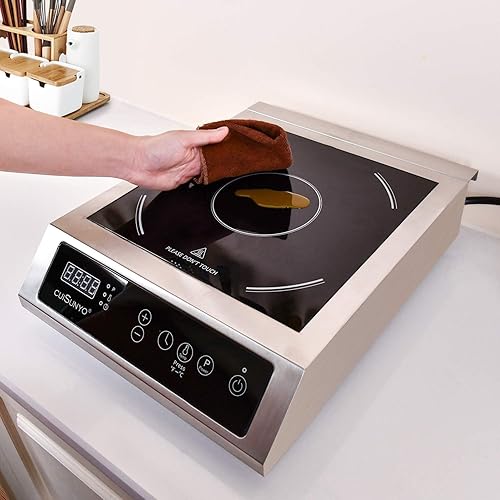 Miniatura 3 de Quemador de encimera de inducción comercial de 3500 W, profesional, portátil, 240 V, 10 niveles de potencia con 12 ajustes de temporizador de 140 a