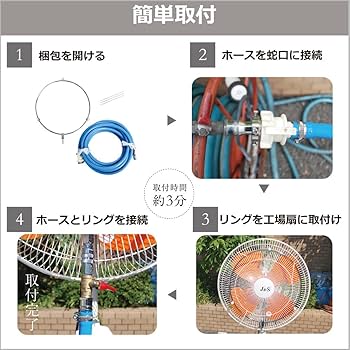 工場扇に簡単取り付け水道圧でOK ミストファンキット S300