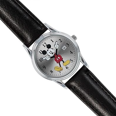 Accutime Mickey Mouse Silver Watch with Leather Band