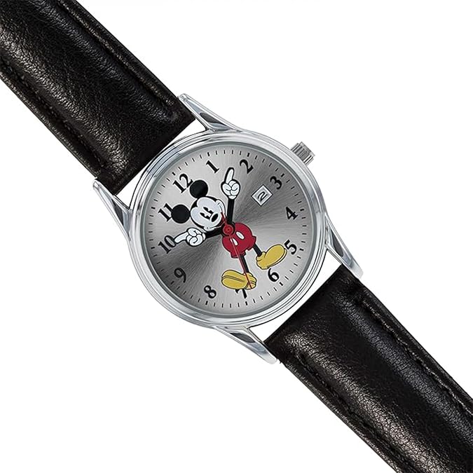 Accutime Mickey Mouse Silver Watch with Leather Band