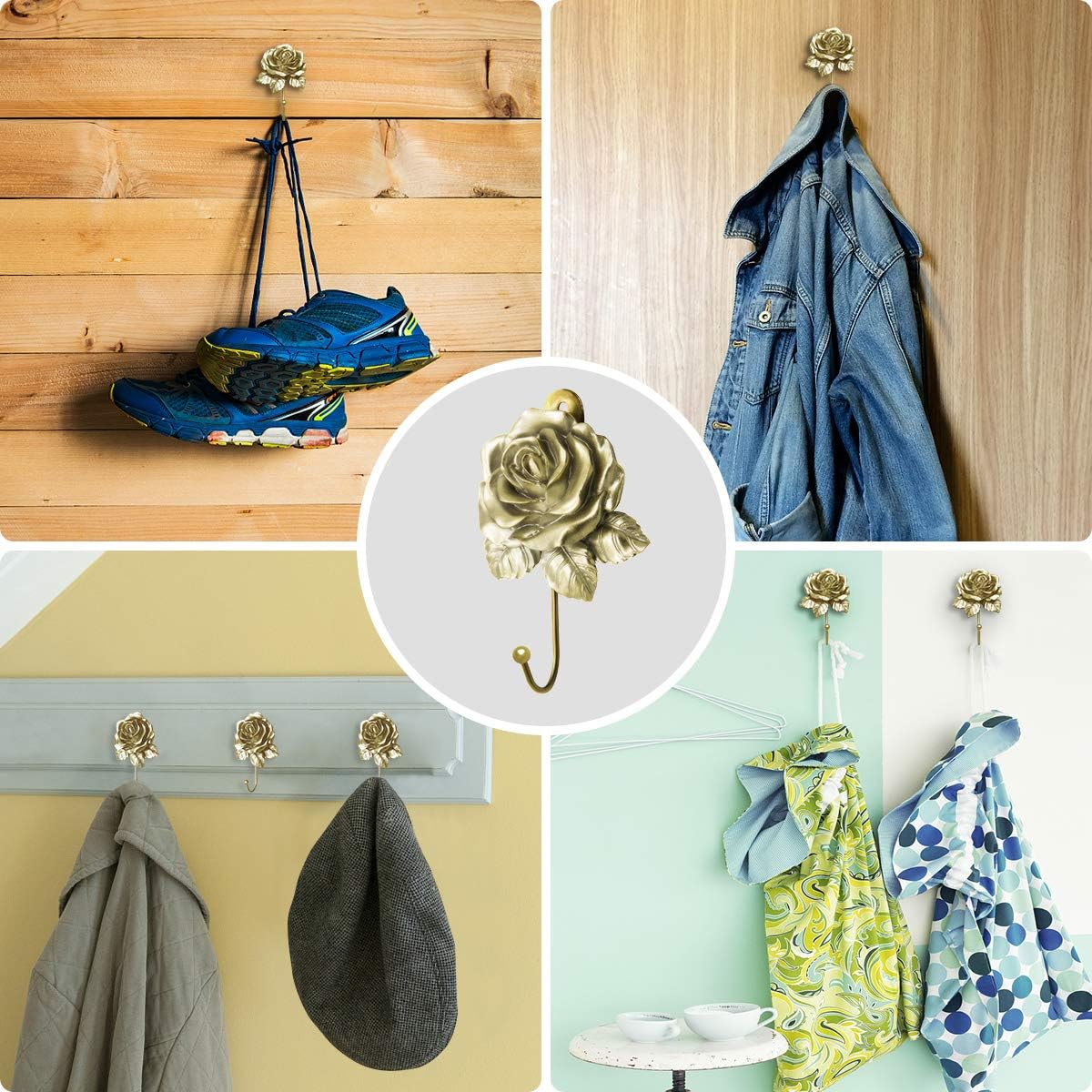 Rose Wall Hooks Coat Hooks Wall Mounted Coat Rack Decorative Hook 3 Pcs for Hanging Bathroom Kitchen Room Towels Coats Hats Bags.