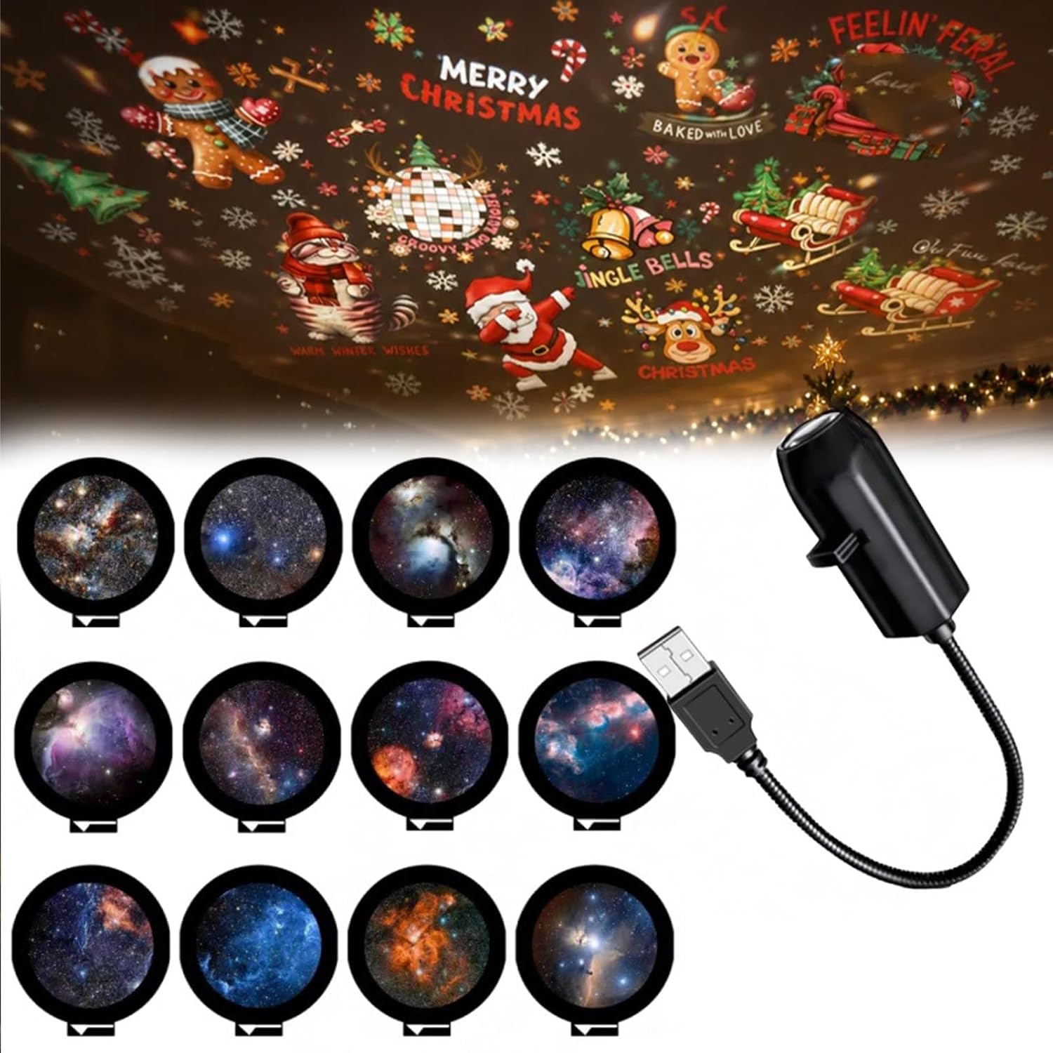 Plug and Play HD Christmas Projector - 6 or 10 Festive Scenes，10 | 5D Holographic Night Light Projector, No WiFi or App Needed, Auto Shut-Off, Silent Operation, Room Transformation