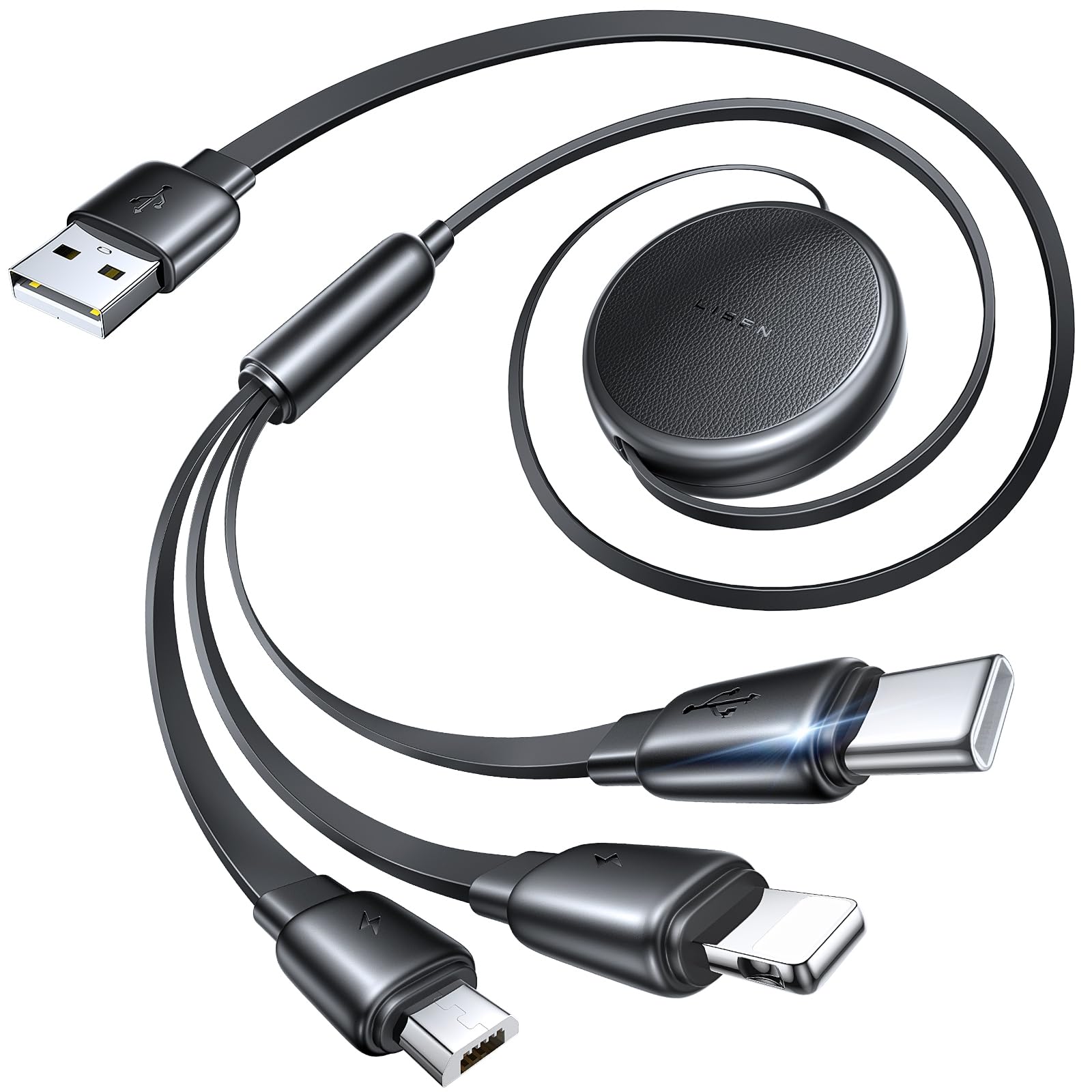 LISEN Multi Ladekabel 1.2M für iPhone 17 Pro, 3A Mehrfach Ladekabel 3 in 1 Schnellladekabel mit Micro/Type C/Lighting USB C Kabel für iPhone 16/15/14/13,iPad Pro, Galaxy S25/S23/S22,Kindle,Weiß