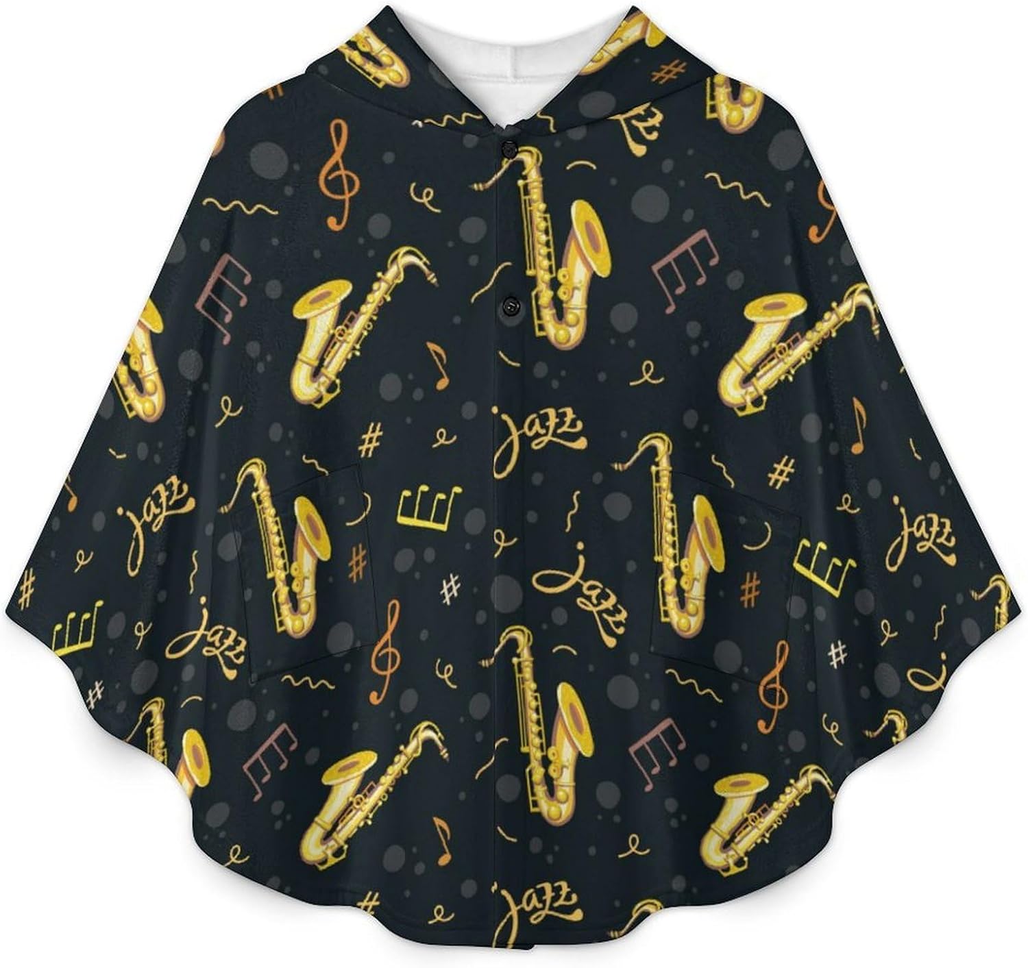 Saxophones Wearable Blanket with Hooded Flannel Blankets Cape with Pocket