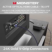 Vista 6 de Monster Cable óptico activo de la serie M con certificación Lightwave HDMI de 2.1-48 Gbps con conector de extrusión de aluminio, V-Grip, funda