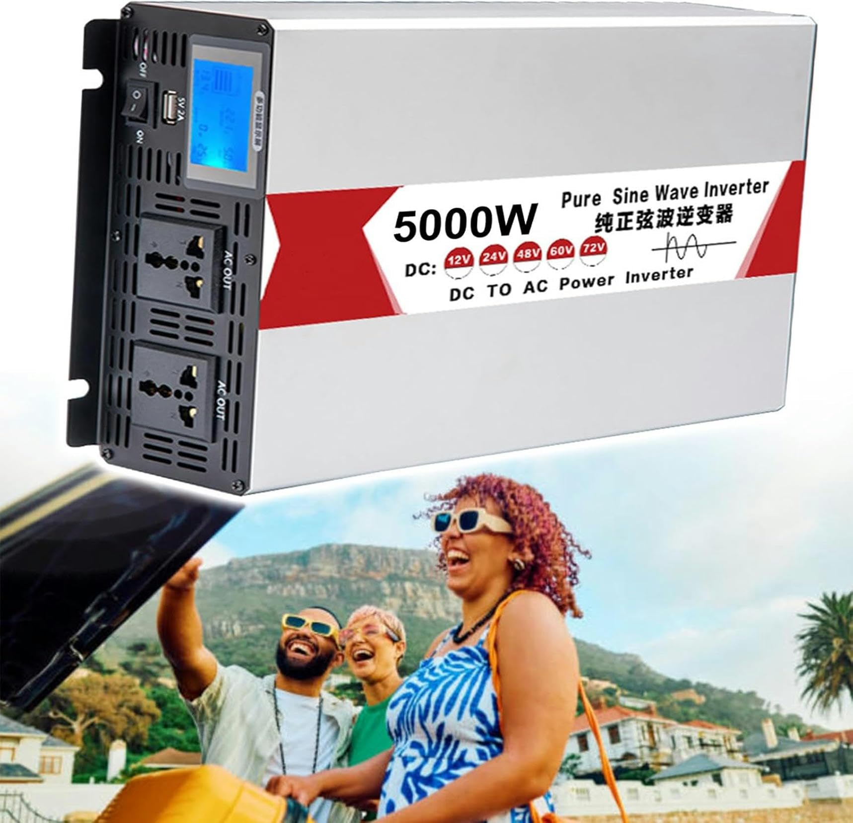 Convertisseur pure sinus 5000W avec écran LCD de contrôle de tension