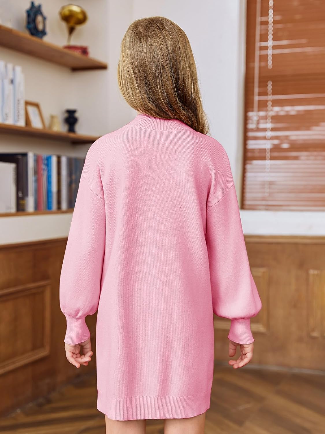 Haloumoning Girls Oversized Sweater Dress Kids Fall Long Lantern Sleeve Ribbed Knit Pullover Dresses - Image 5