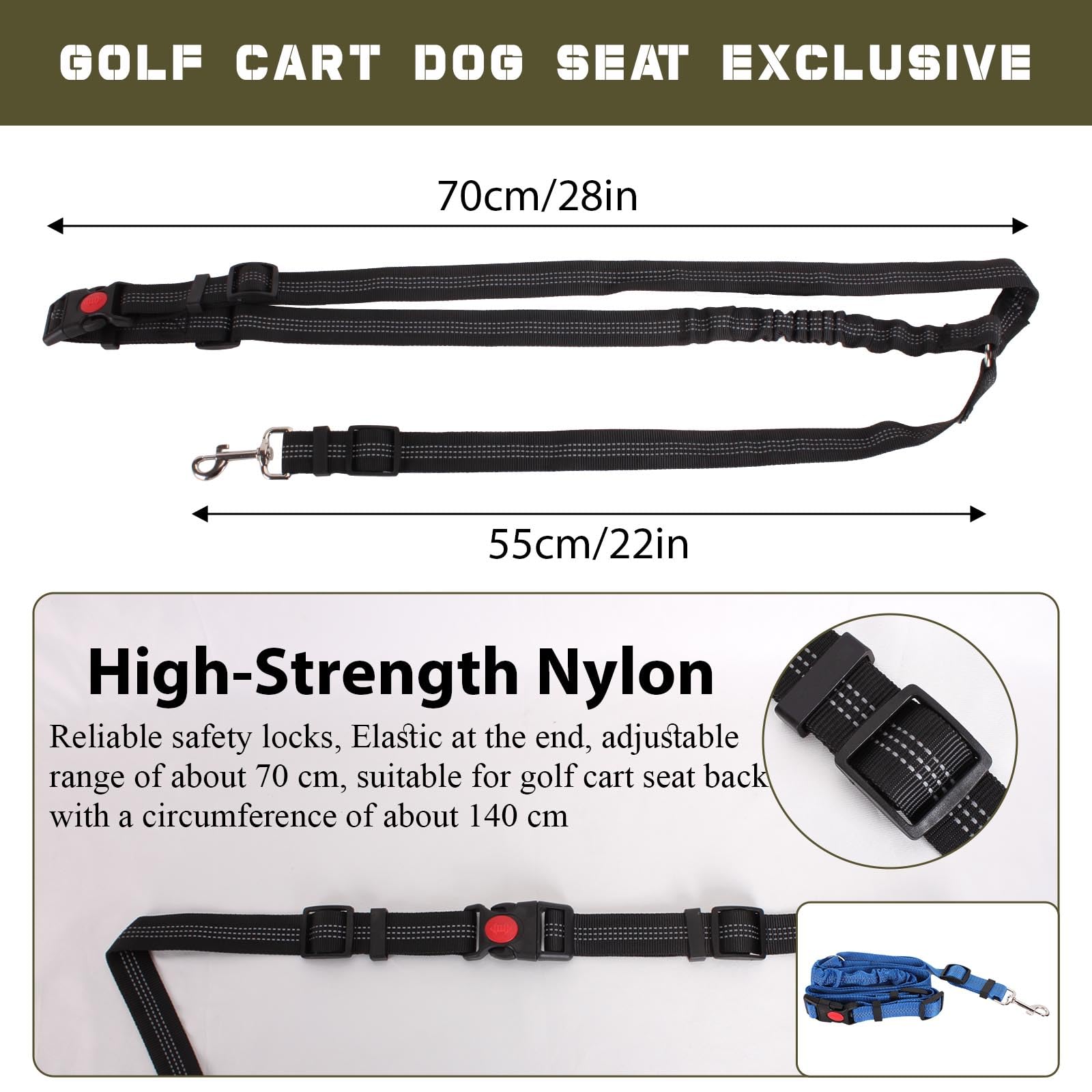 2 Pack Dog Seat Belt Tether for Golf Cart, Pet Dog Seat Belt Harness for Car, Adjustable Golf Dog Collar Leash for Golf Cart Pet Safety Protection to Prevent Accidental Injury