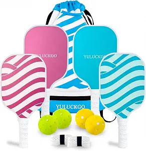 Pickleball Paddles Set of 4, Fiberglass Lightweight Honeycomb Core Control Paddles, 4 Outdoor/Indoor Balls, Grip Tapes, Portable Carry Bag