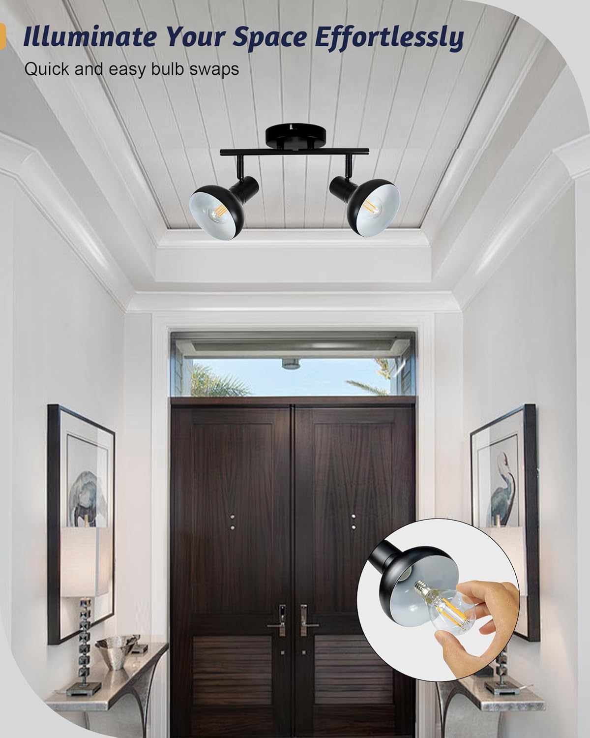 LTBLIGHT 2-Light Track Lighting Fixture, Black Retro Ceiling Light with Metal Cage, Adjustable Spotlights for Kitchen Bedroom Hallway, E12 Base (Bulbs Not Included)