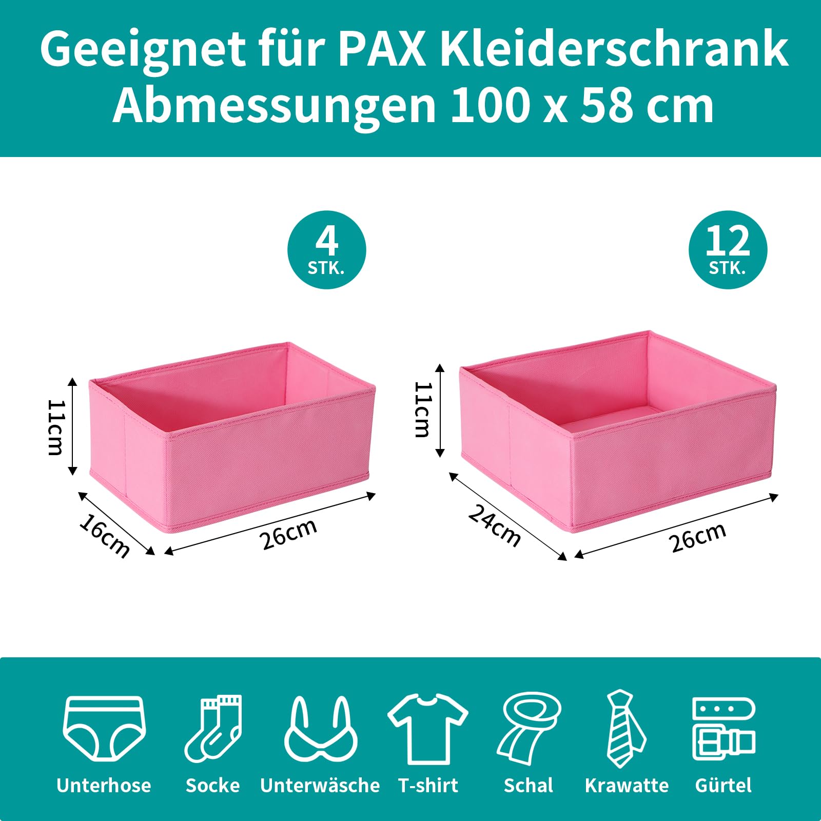 Juego de 16 cajones organizadores compatibles con armario PAX 100 x 58 cm, cajas de tela plegables con base estable para ropa, color gris