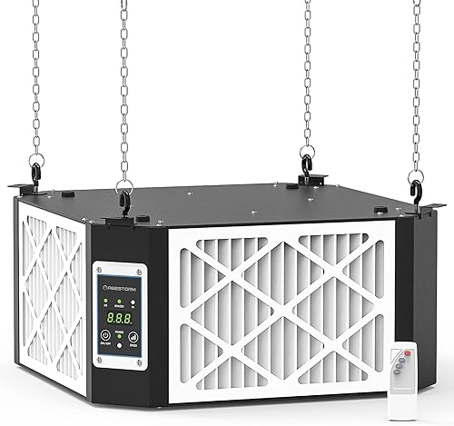 Miniatura 8 de ABESTORM Sistema de filtración de aire de entrada de 360 grados, carpintería, filtro de aire colgante de 1350 CFM con ventilador de vórtice fuerte,