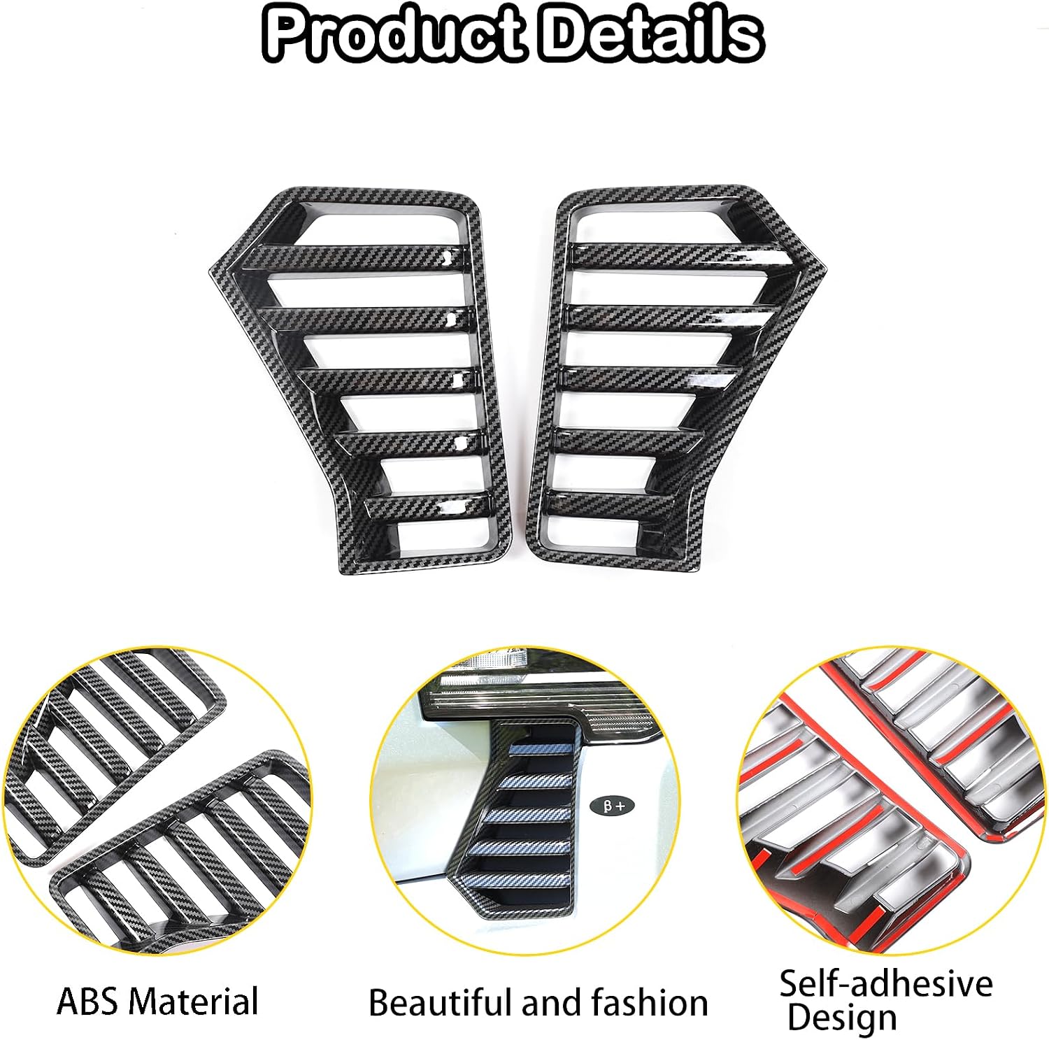 Front Headlight Lower Vent Cover Compatible with Toyota Tacoma 2024 2025 2026 Accessories, ABS Front Headlight Bumper Side Grille Vent Cover (Carbon Fiber)