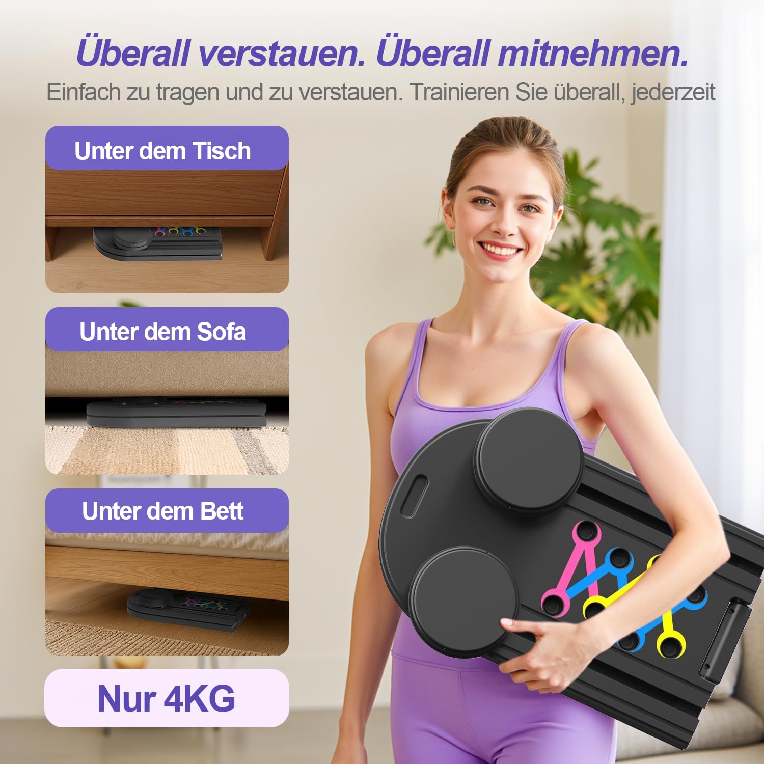 Pilates Board für Zuhause, 8-in-1 Pilates Reformer mit 5 Widerstandsbänder, Faltbarer Pilates Brett mit Automatischer Rückprall, Bauchtrainer & Pilates Bar, Pilates Set für Ganzkörpertraining