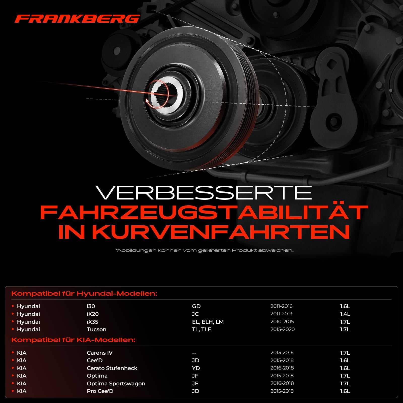Frankberg Riemenscheibe Kurbelwelle Kompatibel mit Accent IV Stufenheck RB i30 GD i30 PD PDE PDEN i30 Kombi GD i30 Kombi PDE i40 VF i40 CW VF iX35 EL ELH LM Replace# 231242A804