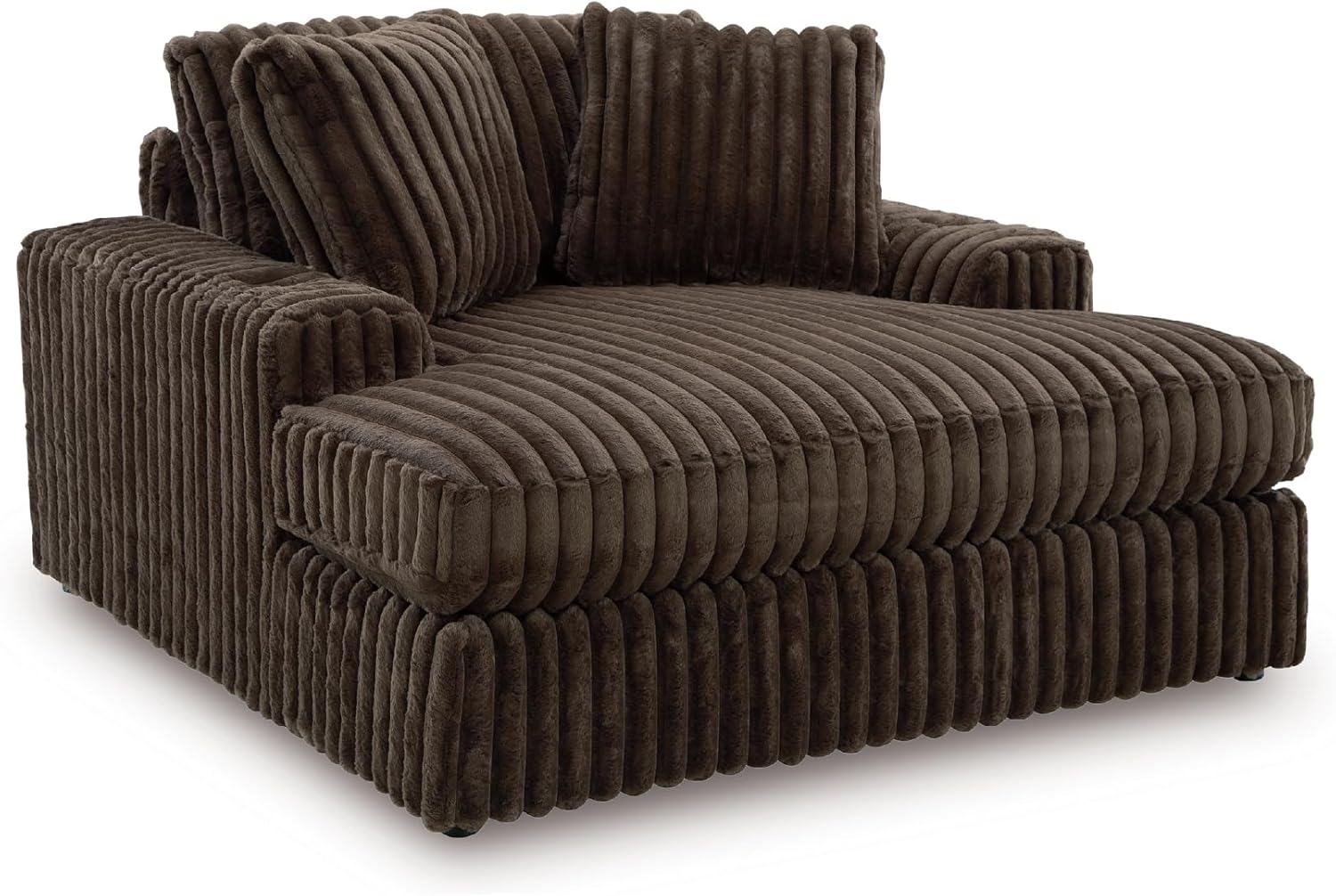 Signature Design by Ashley Midnight Madness Oversized Chaise Lounge - Soft Corduroy, Reversible Cushions, USB Ports, Cup Holders, Dark Brown