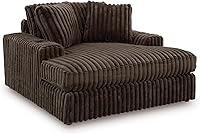 Signature Design by Ashley Midnight Madness Oversized Chaise Lounge - Soft Corduroy, Reversible Cushions, USB Ports, Cup Holders, Dark Brown