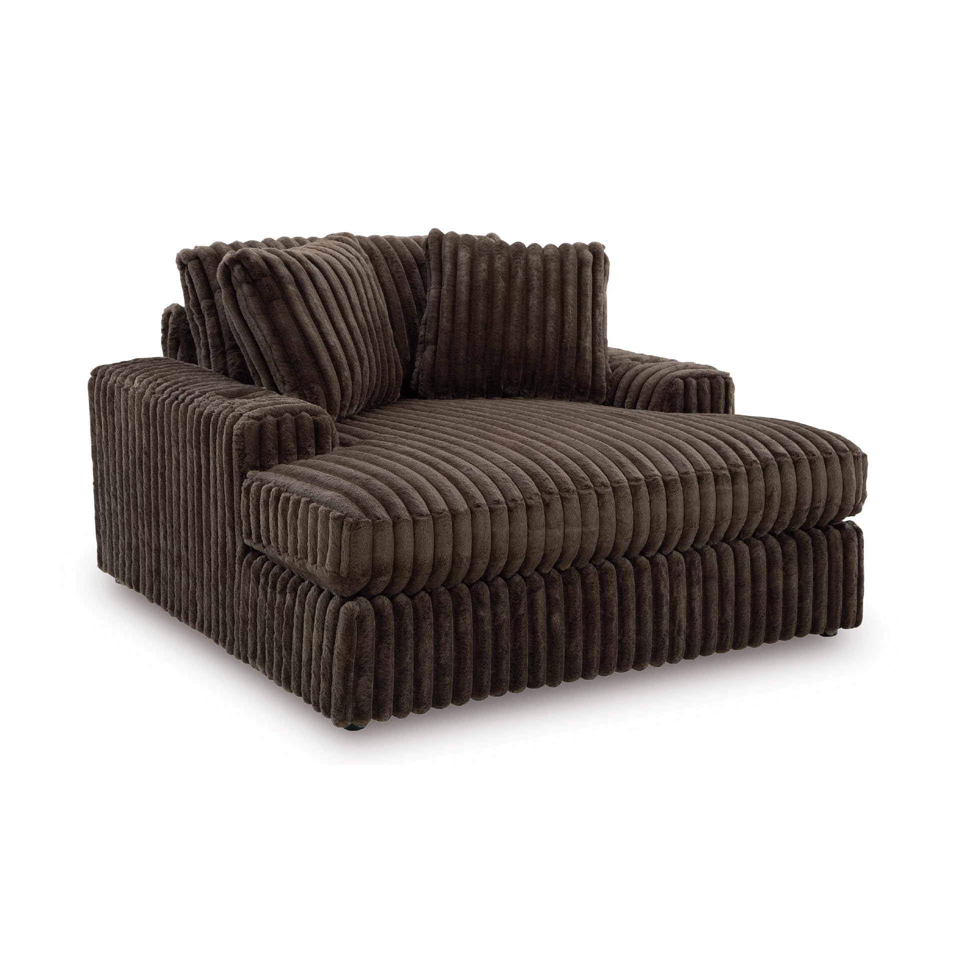Signature Design by Ashley Midnight-Madness Contemporary Oversized Chaise with Reversible Cushions, USB Ports and Cup Holders, Dark Brown